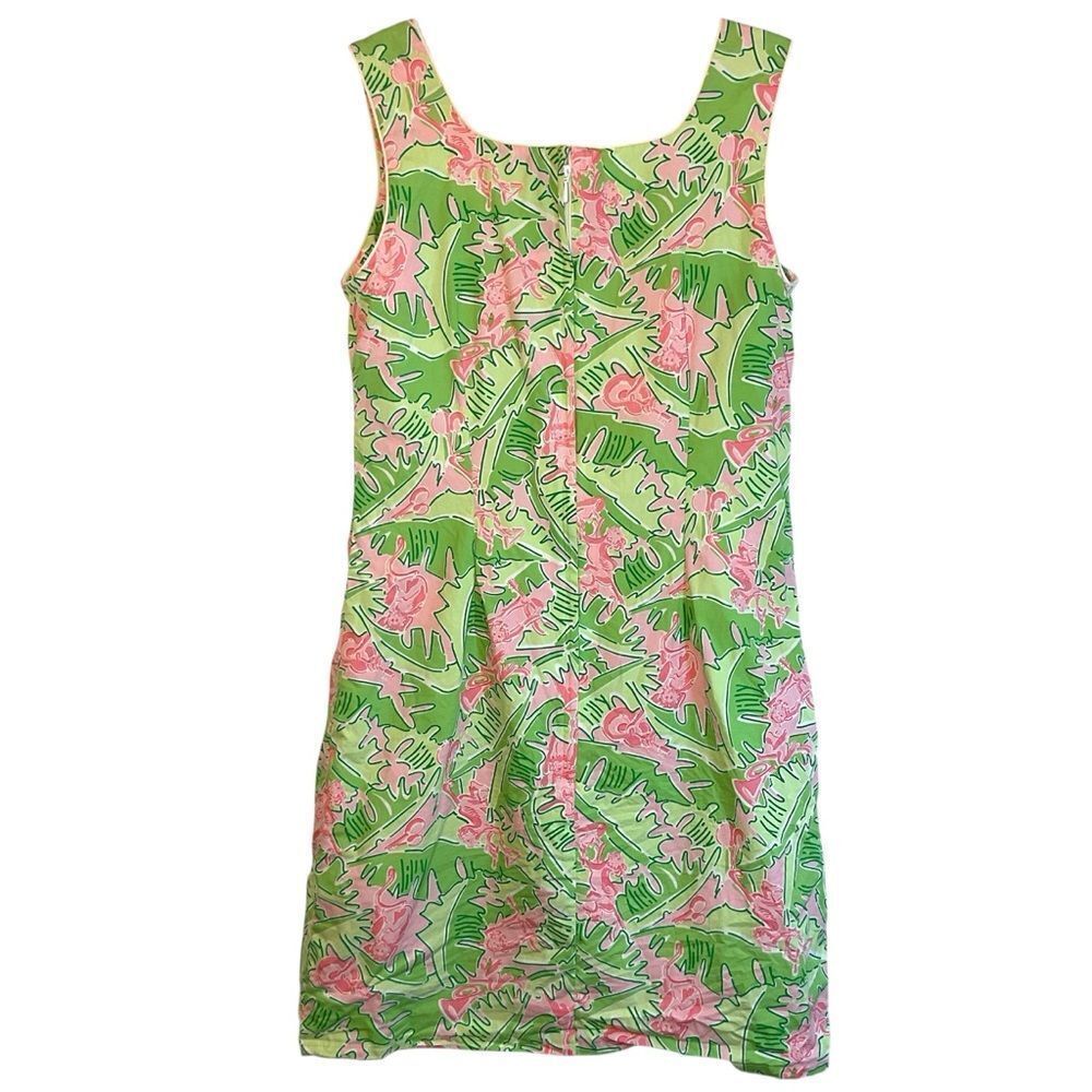 LILLY PULITZER LADIES DRESS 6 pink green vintage monkey shift forest leaves - Picture 2 of 9
